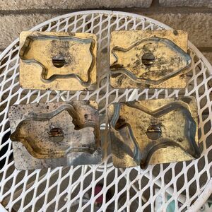 Set of 4 Antique Tin Soldered Cookie Cutters Fish Horse Bird Cow Animals